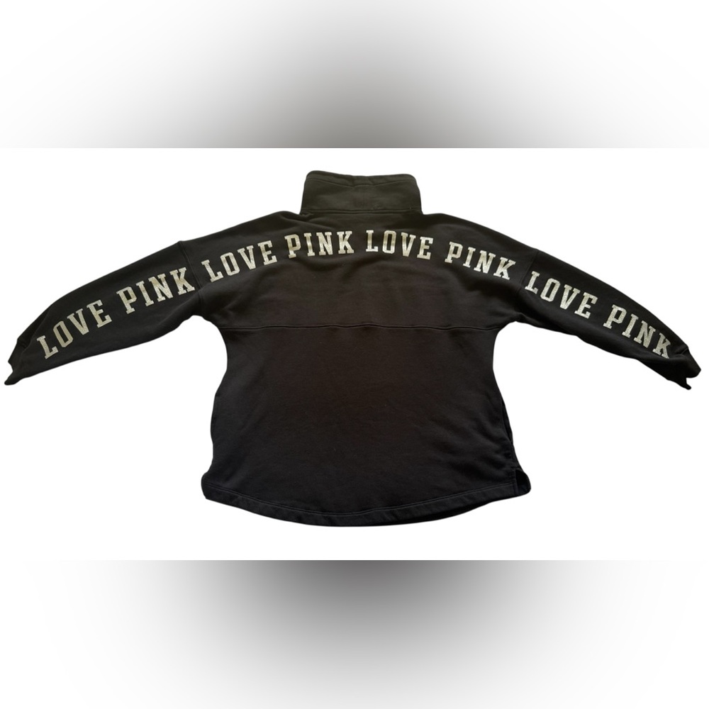 PINK Victoria's Secret Black Varsity Cowl Oversized Logo Sweatshirt Size Medium - Picture 7 of 9